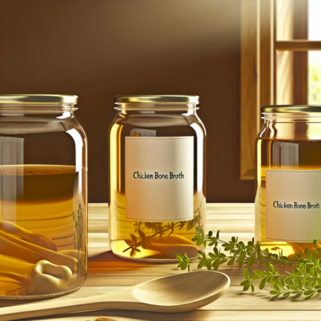 Heldere gouden bottenbouillon in glazen potten