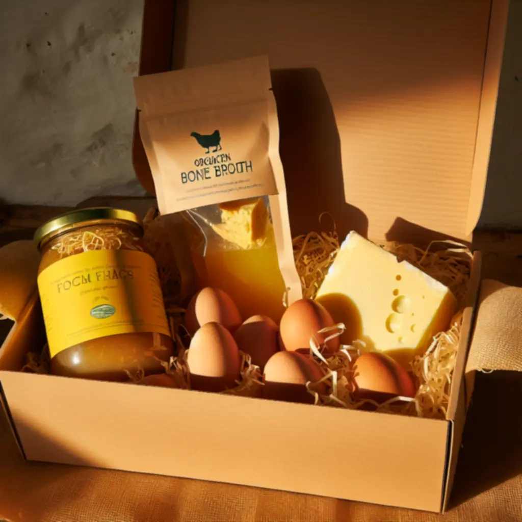 Cadeaubox met eieren, bouillon en lokale lekkernijen