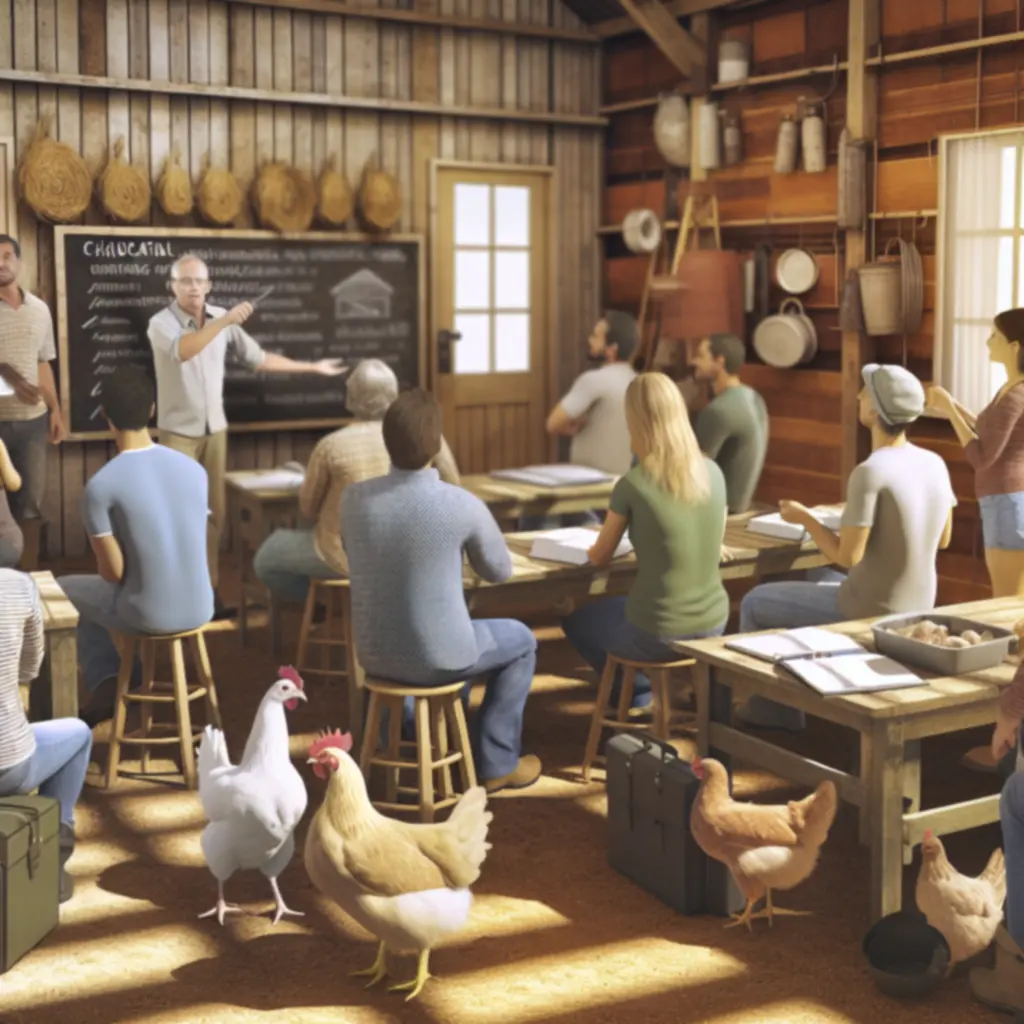 Kleine groep tijdens een boerderijworkshop over duurzame pluimveehouderij