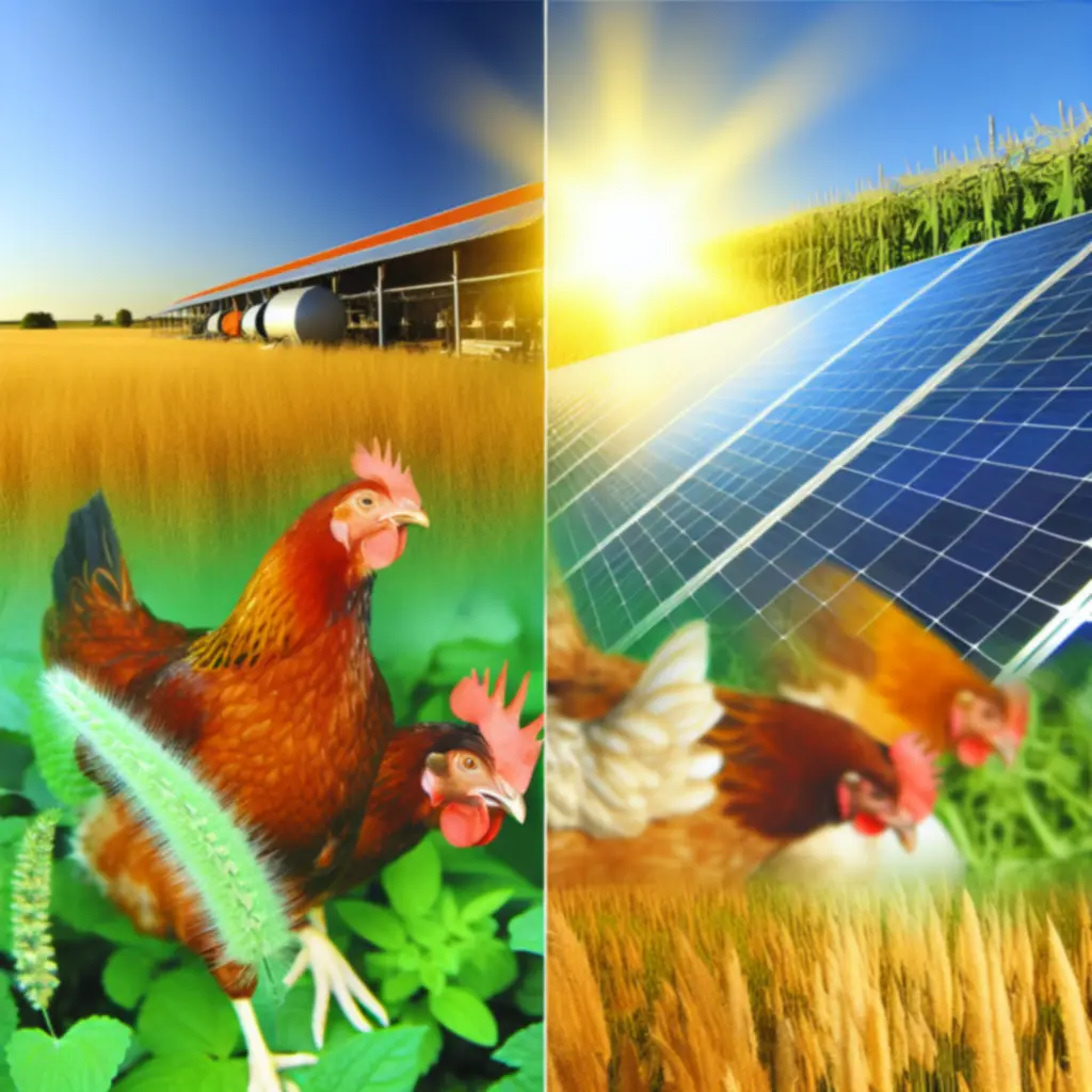 Vrije-uitloopkippen naast zonnepanelen op de weide